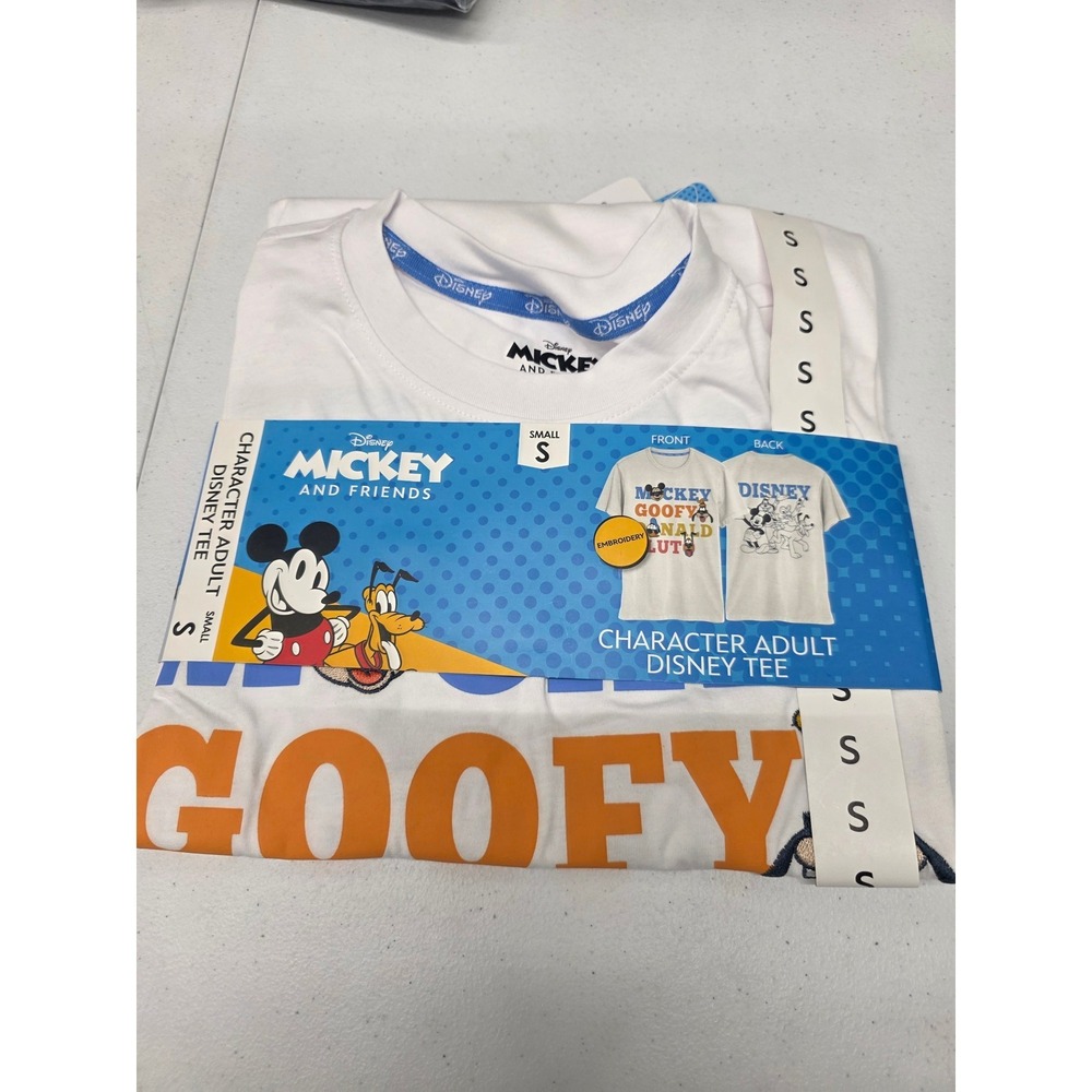 Disney Mickey and Friends Character Adult Tee White Embroidered Graphic Shirt